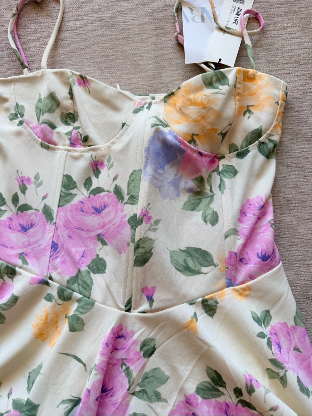 Zara Cream Floral Mini Corset Dress Small - Picture 4 of 7
